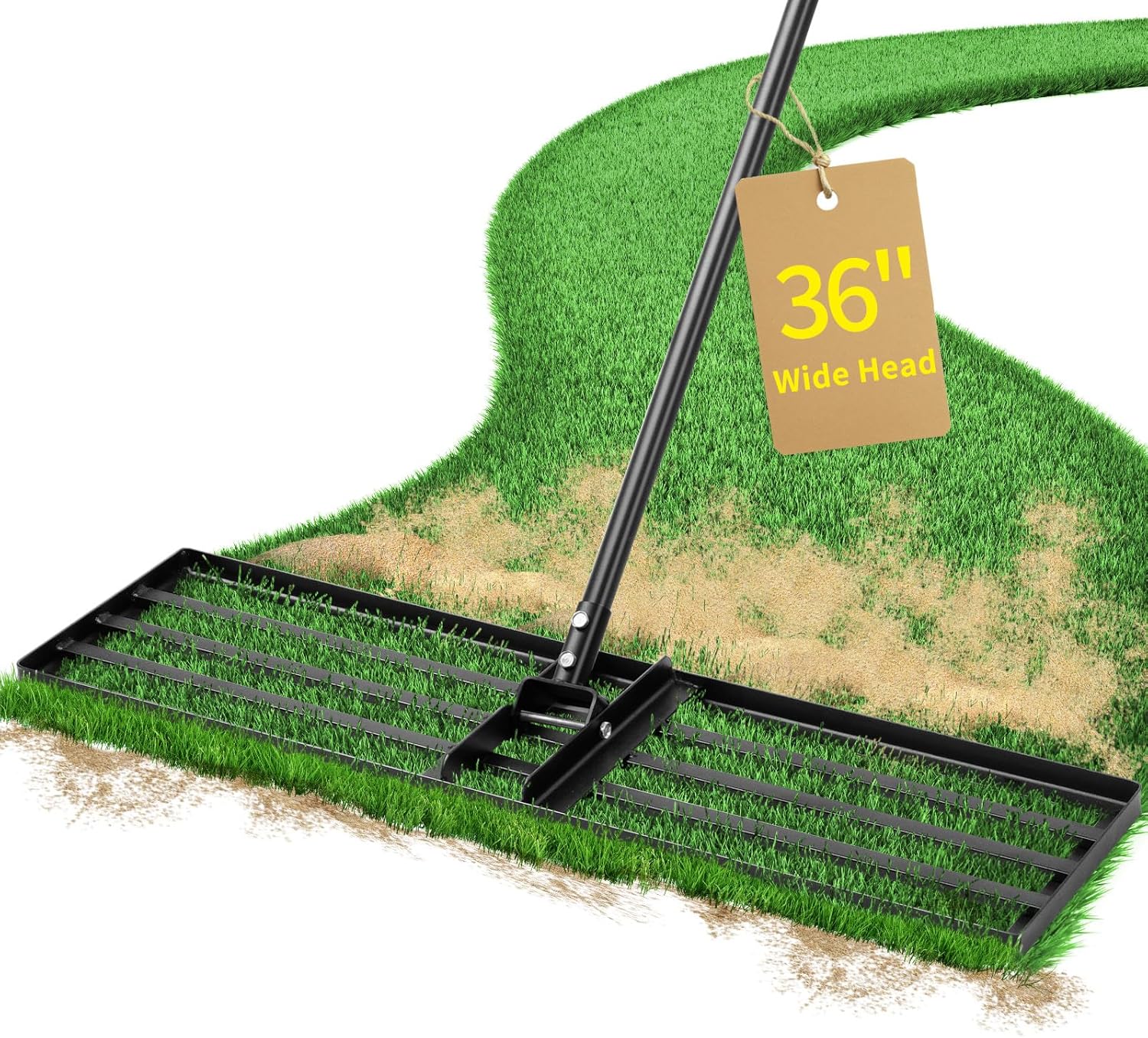 Jardineer Lawn Levelling Rake 91cm, Garden Leveling Rakes Heavy Duty, Long Handle Lawn Leveller Soil Rake , Ground Dirt Leveler Tool for Yard