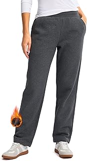 SANTINY Women's Fleece Lined Sweatpants Cotton Straight Leg Pants with Pockets Drawstring Winter Sweat Pants for Women