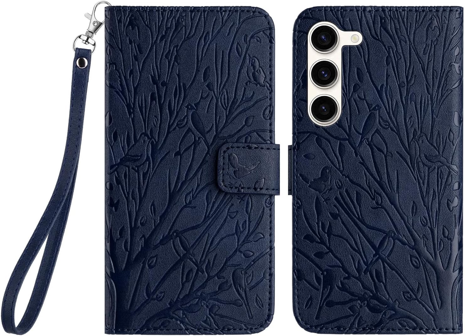 Case for Samsung Galaxy S23 5G, PU Leather Folio Flip Shell with Card Slots Magnetic Clasp Strap Hand Shockproof Multi-Angle Stand Case for Samsung Galaxy S23 6.1 inch, Blue