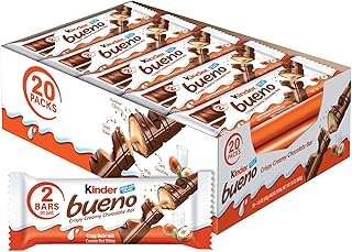 Kinder Bueno Milk Chocolate and Hazelnut Cream, Bulk 20 Pack, 2 Individually Wrapped Chocolate Bars Per Pack, 30 oz