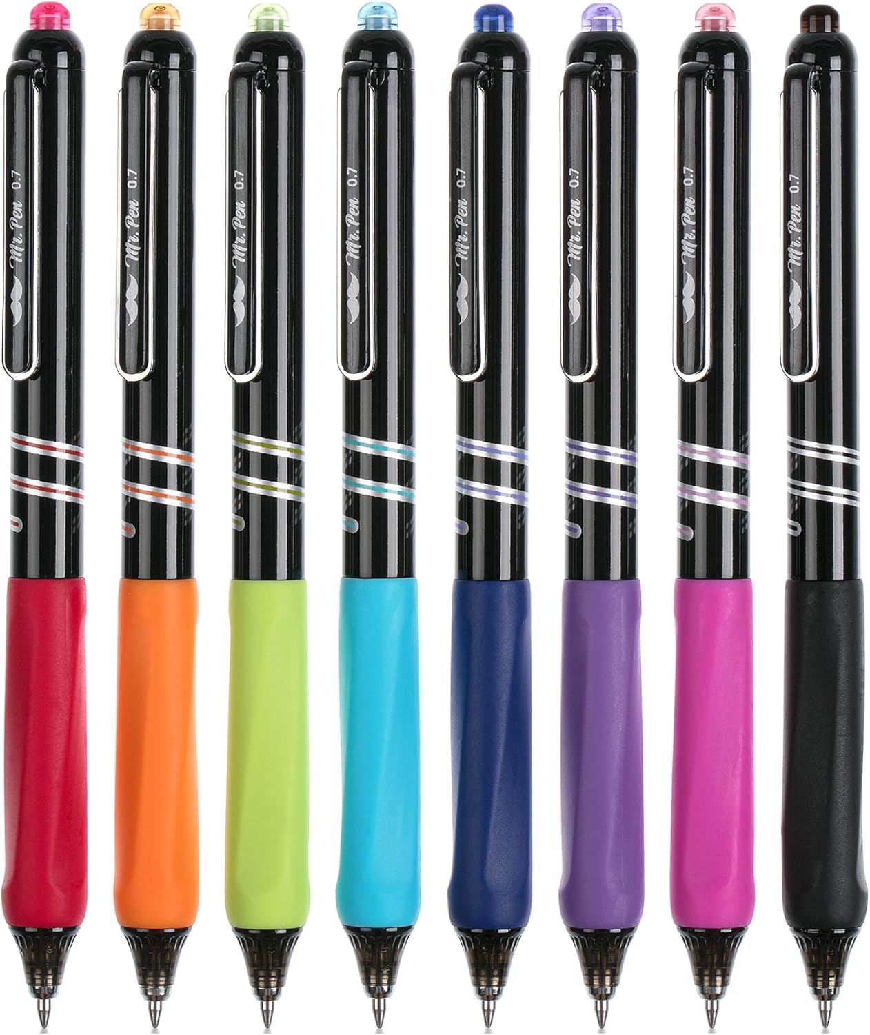 Mr. Pen- Retractable Gel Pens, 8 Pack, Vibrant Barrels, Fast Dry, Colorful Ink Gel Pens Fine Point 0.7mm, Back to School Supplies
