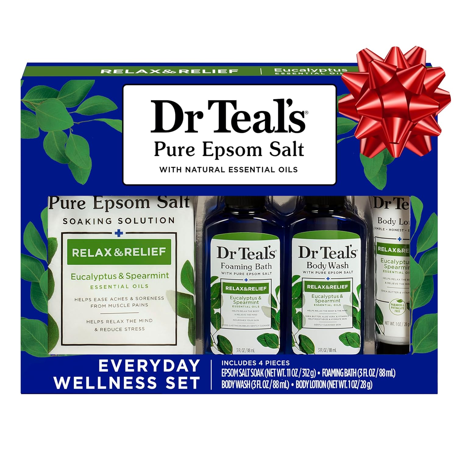 Dr Teal's Holiday Gift Set - Eucalyptus & Spearmint - 4 Piece Bath Sampler