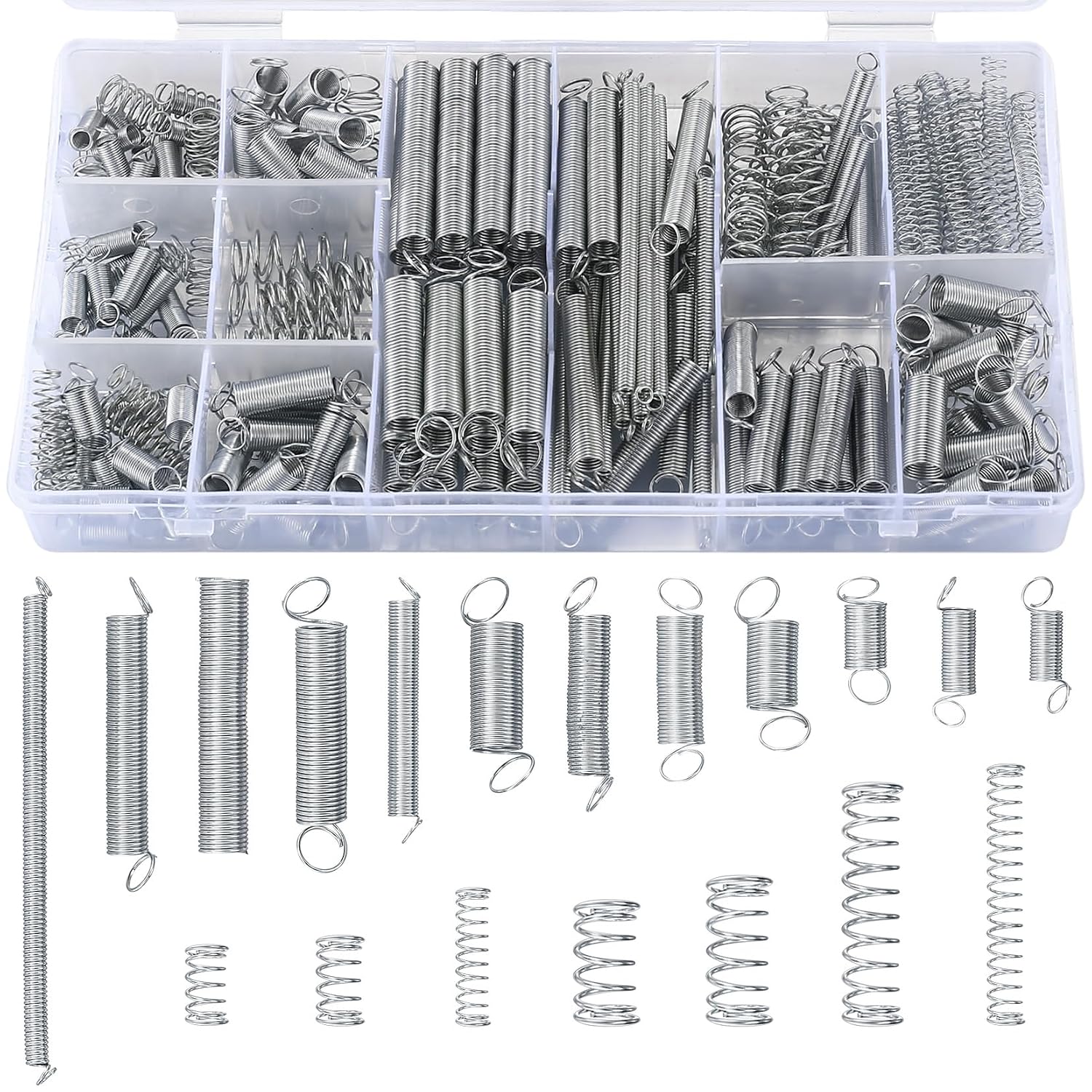 210 Pcs Compression Springs and Tension Springs Assortment Kit, Springs Assorted Extension Springs, Steel Metal Extended Compressed Spring Assortment Set, Coil Springs Spiral Springs Kit, 20 Sizes
