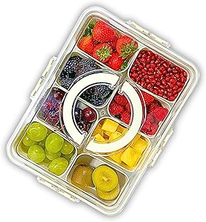 Let Season Divided Serving Tray with Lid and Handle, Clear Fruit Vegetable Snack Candy Nuts Container Box, Portable 8 Compartments Snackle Charcuterie Platter Organizer for Travel Party Picnic Beach