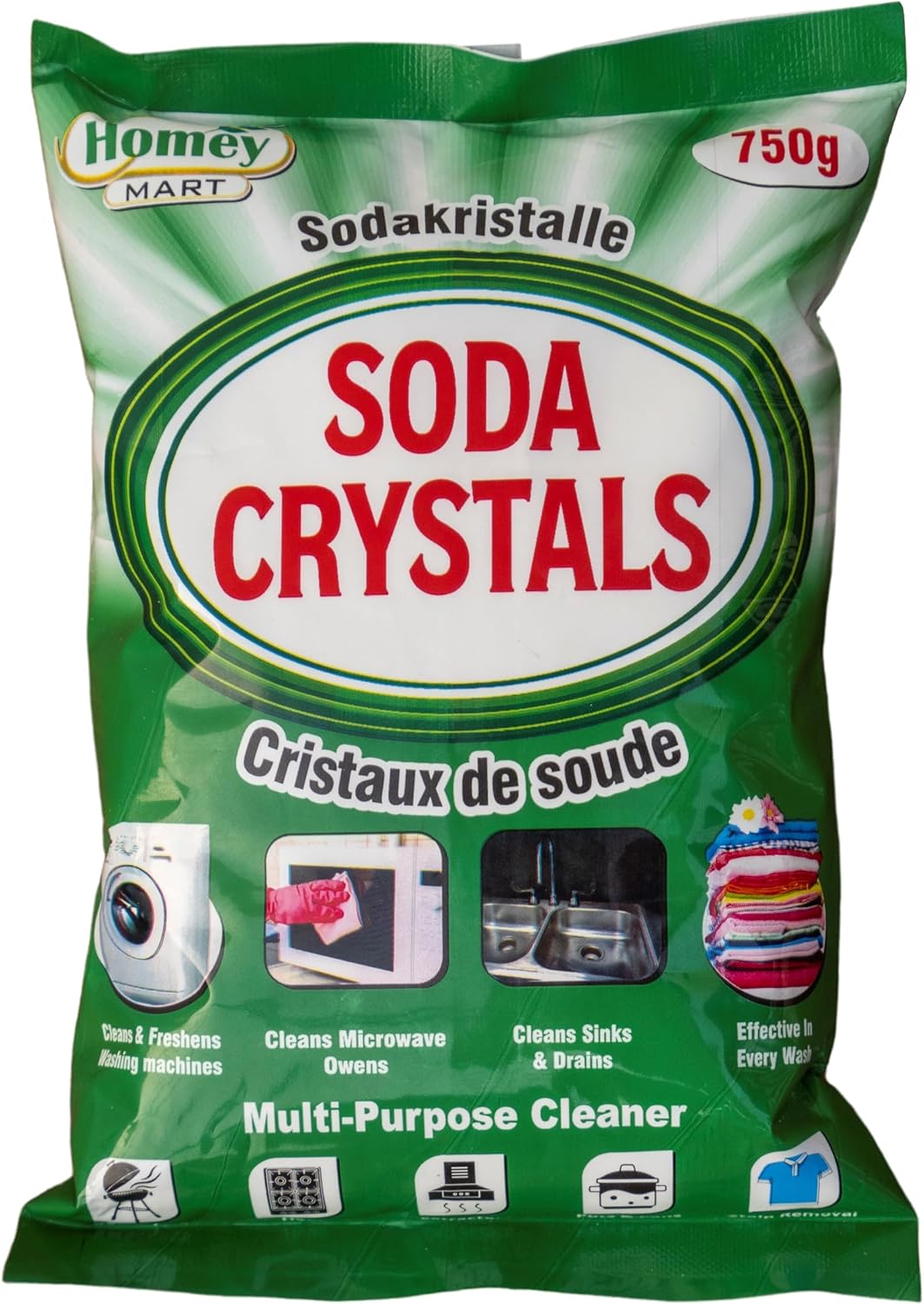 Soda Crystals Multipurpose Cleaner Clothes Washing Cleans Washing Machine Sinks & Drains Blockage-free Laundry Water Softener Stain Remover - 750g