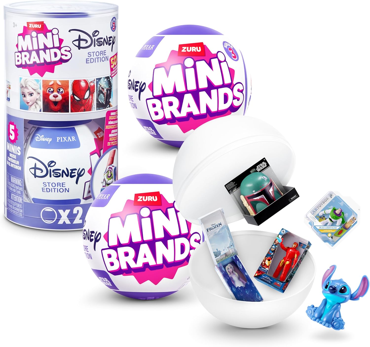 Mini Brands Disney Store Series 3 (2 Pack) by ZURU, Disney Themed Surprise Collectible Minis, Blind Packaging, Disney Themed Collectibles