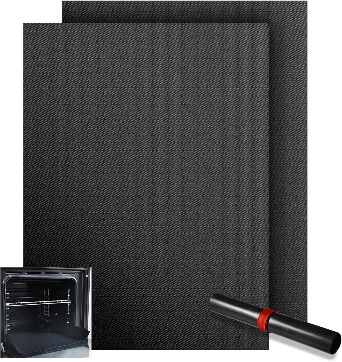 KitchenRaku Universal Oven Liners 32x50cm, Non-Stick and Heavy-Duty Oven Liners for Bottom of Oven - Home Accessories & Kitchen Accessories - Suitable for Most Ovens and Cookers (2 PCS, Dark Black)