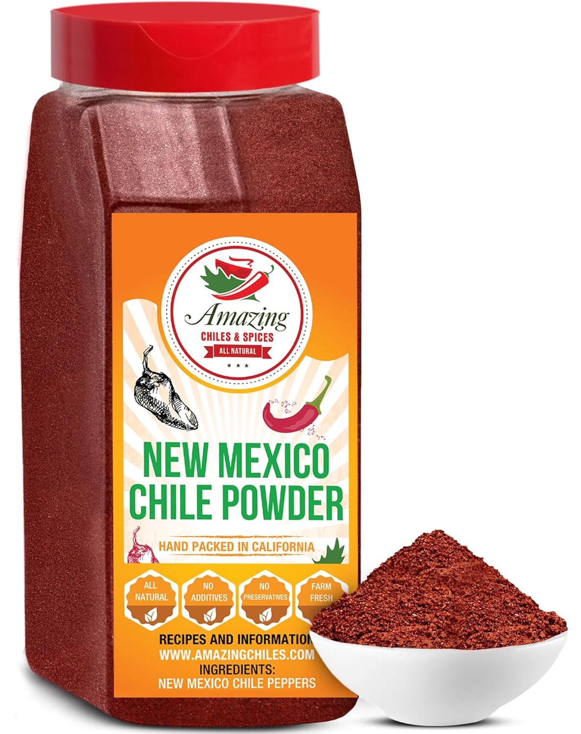 New Mexico Chili Powder 1 LB (16oz) – Natural and Premium. Use For Stews, Soups, Meat Rubs, Salsa, Enchiladas and More. Moderate Heat. By Amazing Chiles & Spices