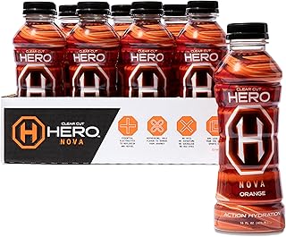 Clear Cut Hero (HeroAid) Sports Drink, Nova Orange | Official Finisher Beverage of Spartan | 670mg of Essential Electrolytes, Natural Flavors & Ingredients, Low-Calorie | 16 Fl Oz (Pack of 12)