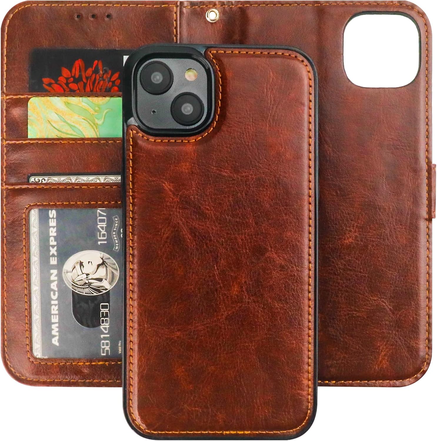 Bocasal Detachable Wallet Case for iPhone 14 Plus RFID Blocking Card Slots Holder Premium PU Leather Magnetic Kickstand Shockproof Wrist Strap Removable Flip Protective Cover 5G 6.7 inch (Brown)