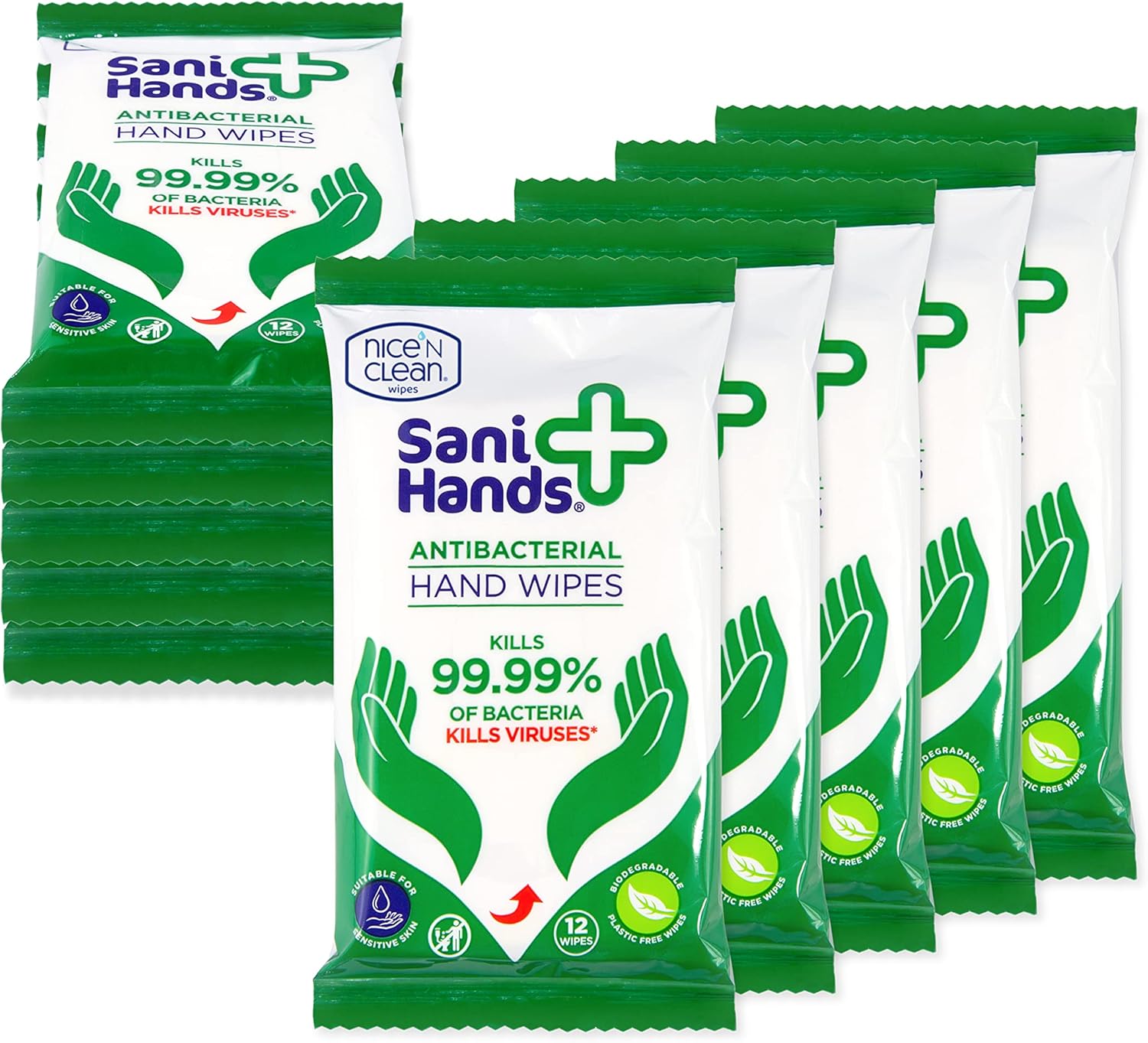 Sani Hands - Anti-bacterial Hand Wipes - Dermatologically Tested, Biodegradable Wet Wipes - 10x12 Wipes (120 Wipes)
