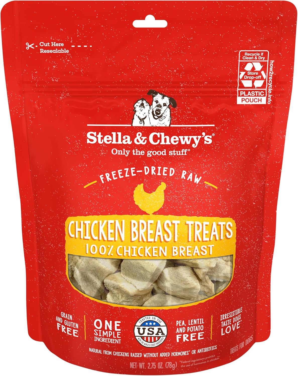 Stella & Chewy's Freeze-Dried Raw Chicken Breast Dog Treats - Single Ingredient, No Additives - Premium Training Treats - Perfect For Picky Eaters - 2.75oz Bag