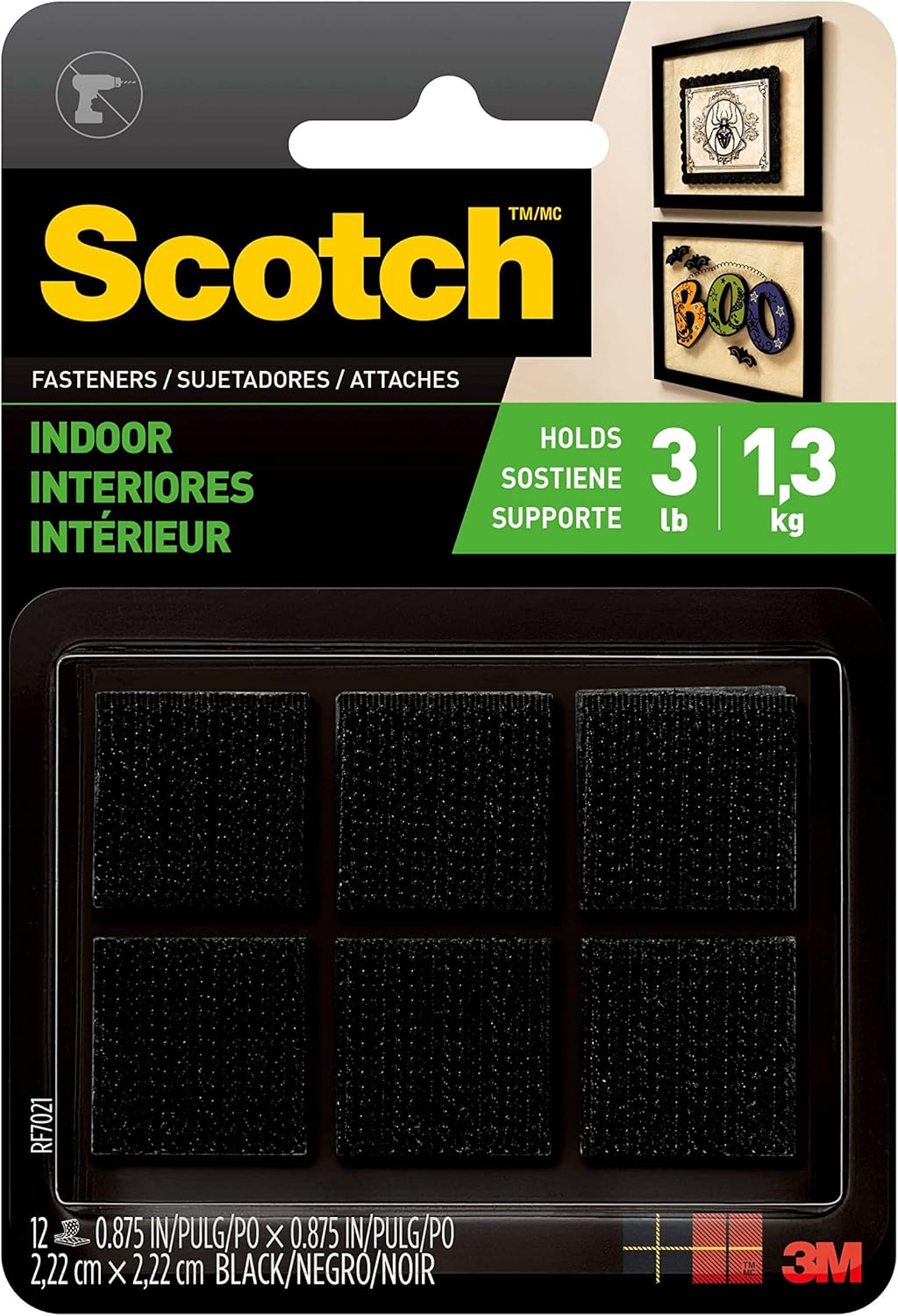 Scotch Multi-Purpose Hook and Loop Fasteners, For Indoor Use, Black, 7/8 in, 12-Pair, 24-Squares