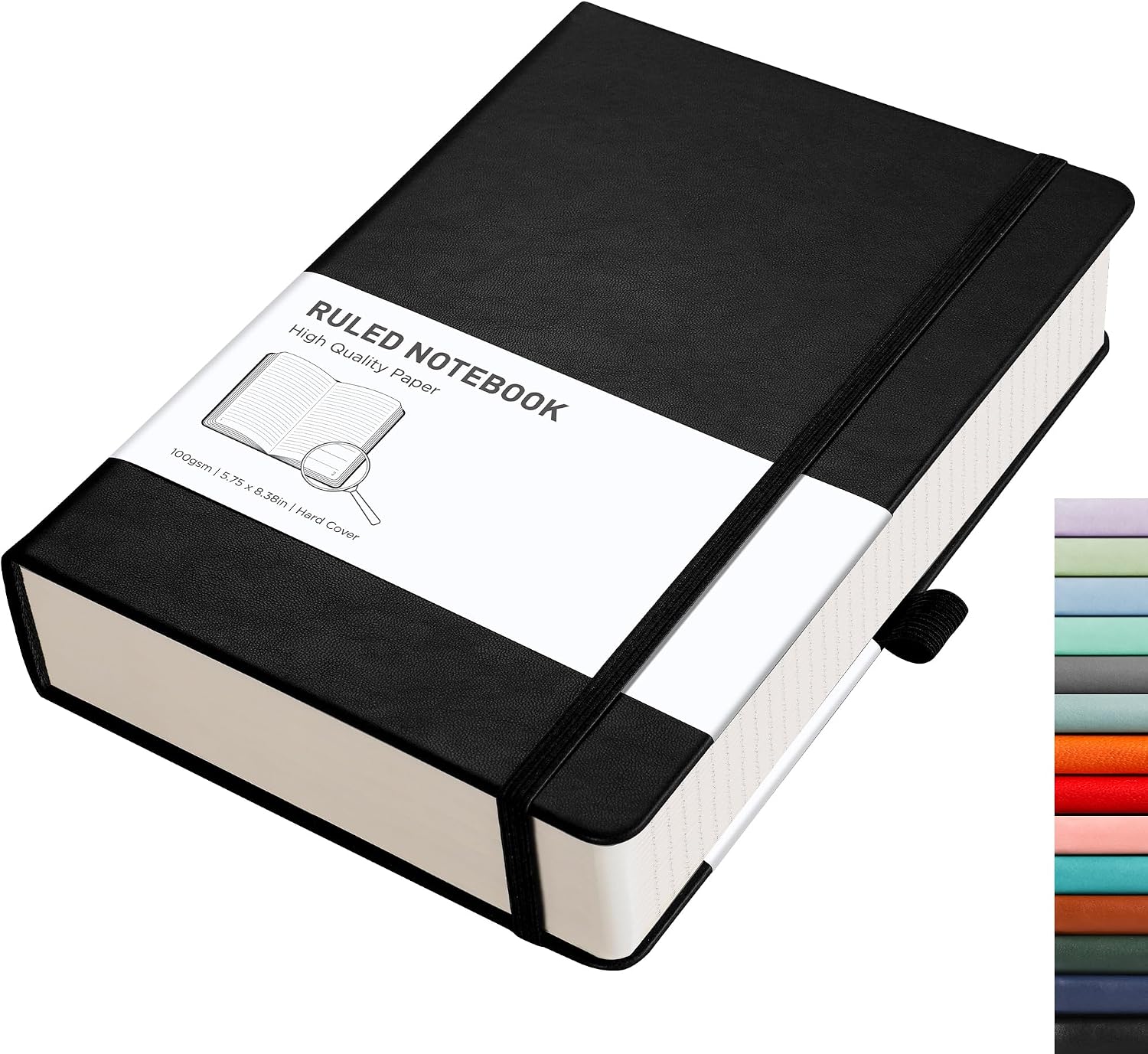 RETTACY A5 Lined Notebook, Leather Hardcover Journal, 320 Pages, Black