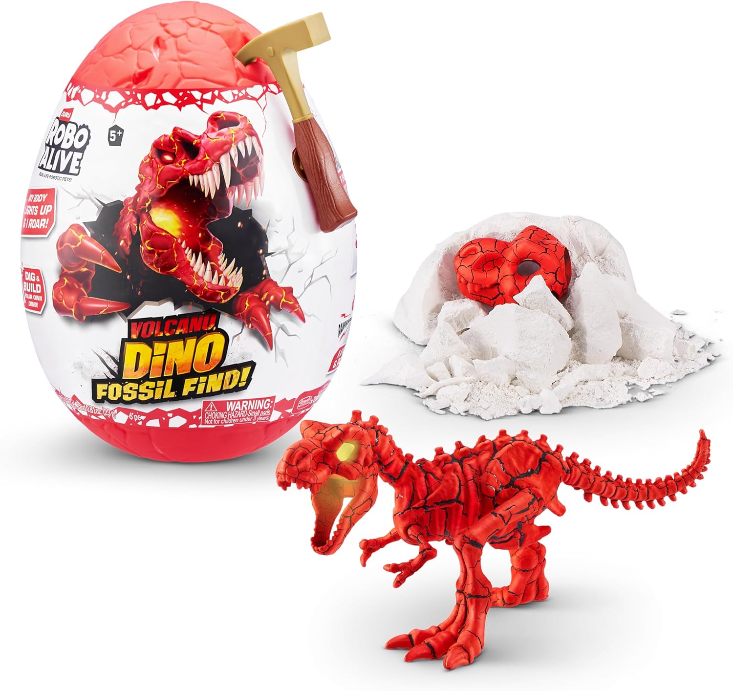 ROBO ALIVE Volcano Dino Fossil Find T-Rex by ZURU Boys 4-8 Dig and Discover, STEM -Excavate Prehistoric Fossils, Educational Toys, Great Science Kit Gift (T-Rex)