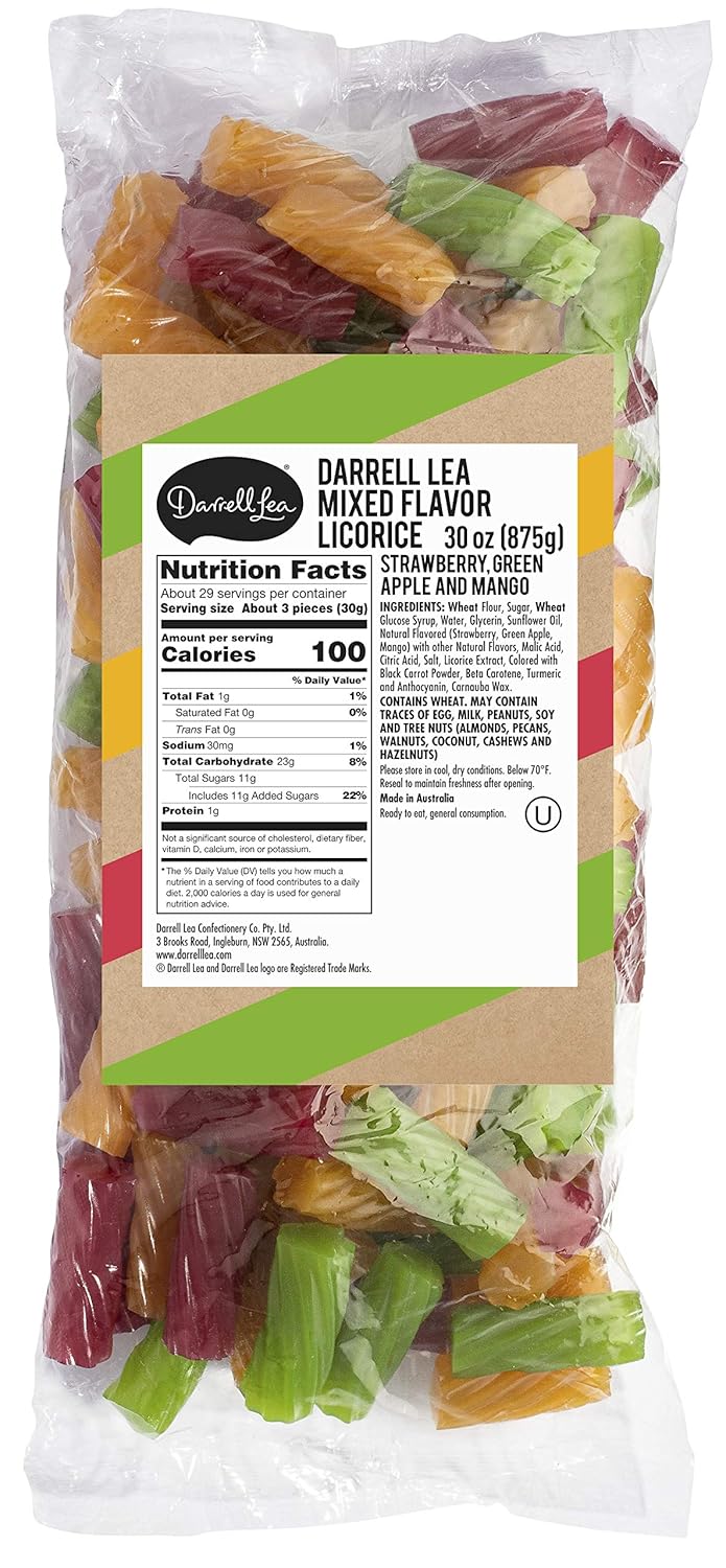 Darrell Lea Australian Licorice, Mixed Flavor, 30 Ounce Bulk Bag (1-Pack) | Non-GMO, No Palm Oil, No High Fructose Corn Syrup | Soft & Chewy Licorice Candy, Made in Australia