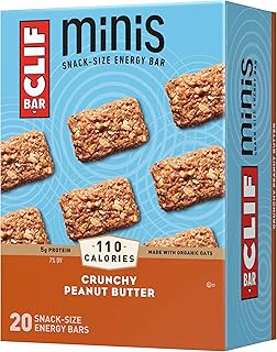 Clif Bar Minis - Crunchy Peanut Butter - Made with Organic Oats - 5g Protein - Non-GMO - Plant Based - Snack-Size Energy Bars - 0.99 oz. (20 Pack)