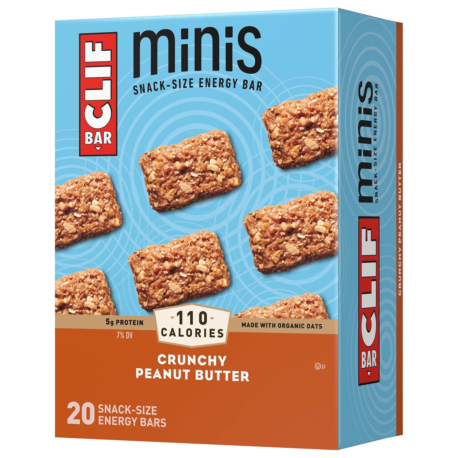 Clif Bar Minis - Crunchy Peanut Butter - Made with Organic Oats - 5g Protein - Non-GMO - Plant Based - Snack-Size Energy Bars - 0.99 oz. (20 Pack)