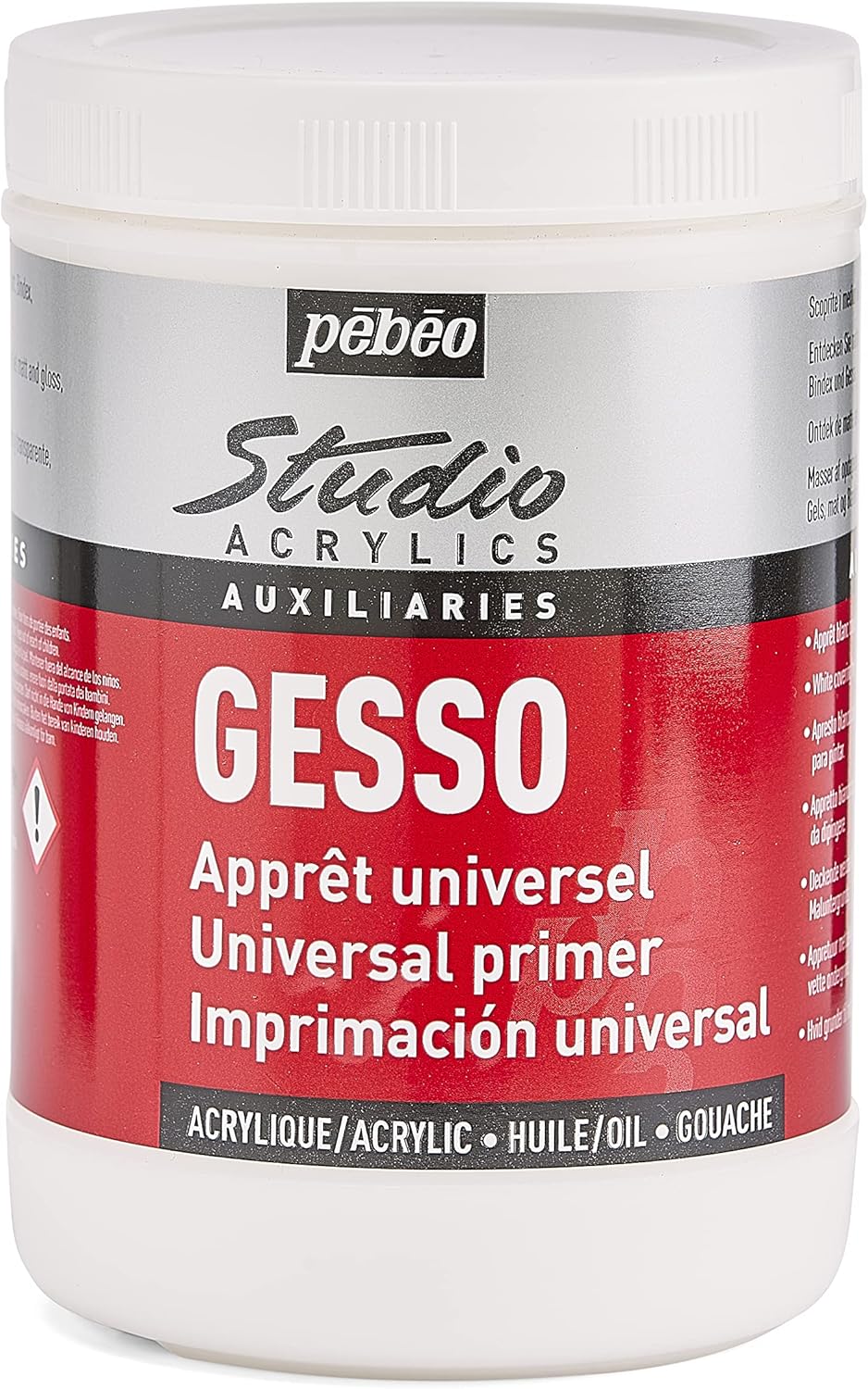 PEBEO 524122 Studio Acrylics 1 Litre Gesso, White, 1 l (Pack of 1)