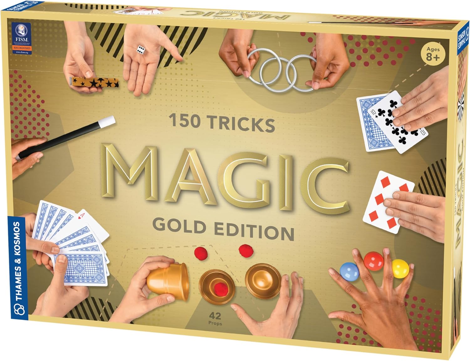 Thames & Kosmos Magic: Gold Edition | Playset with 150 Tricks | 96 Page Full Color Instruction Manual | 42 Props | Video Tutorials | Fun for Kids 8+