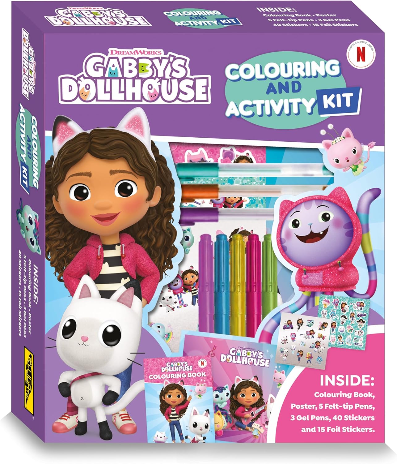 Gabby’s Dollhouse Colouring & Activity Kit – Kids Creative Set with Colouring Book, Poster, Felt-Tip Pens, Gel Pens & Stickers – Fun Craft Set for Girls & Children