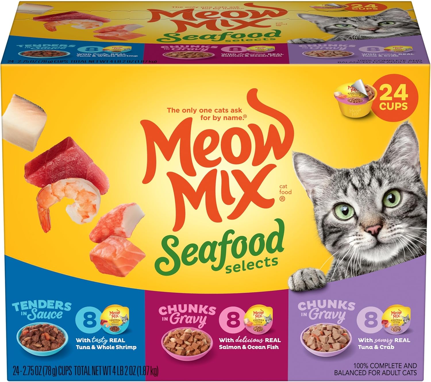 Meow Mix Seafood Selects Wet Cat Food Variety Pack, 2.75 Ounce Cups (Pack of 24)
