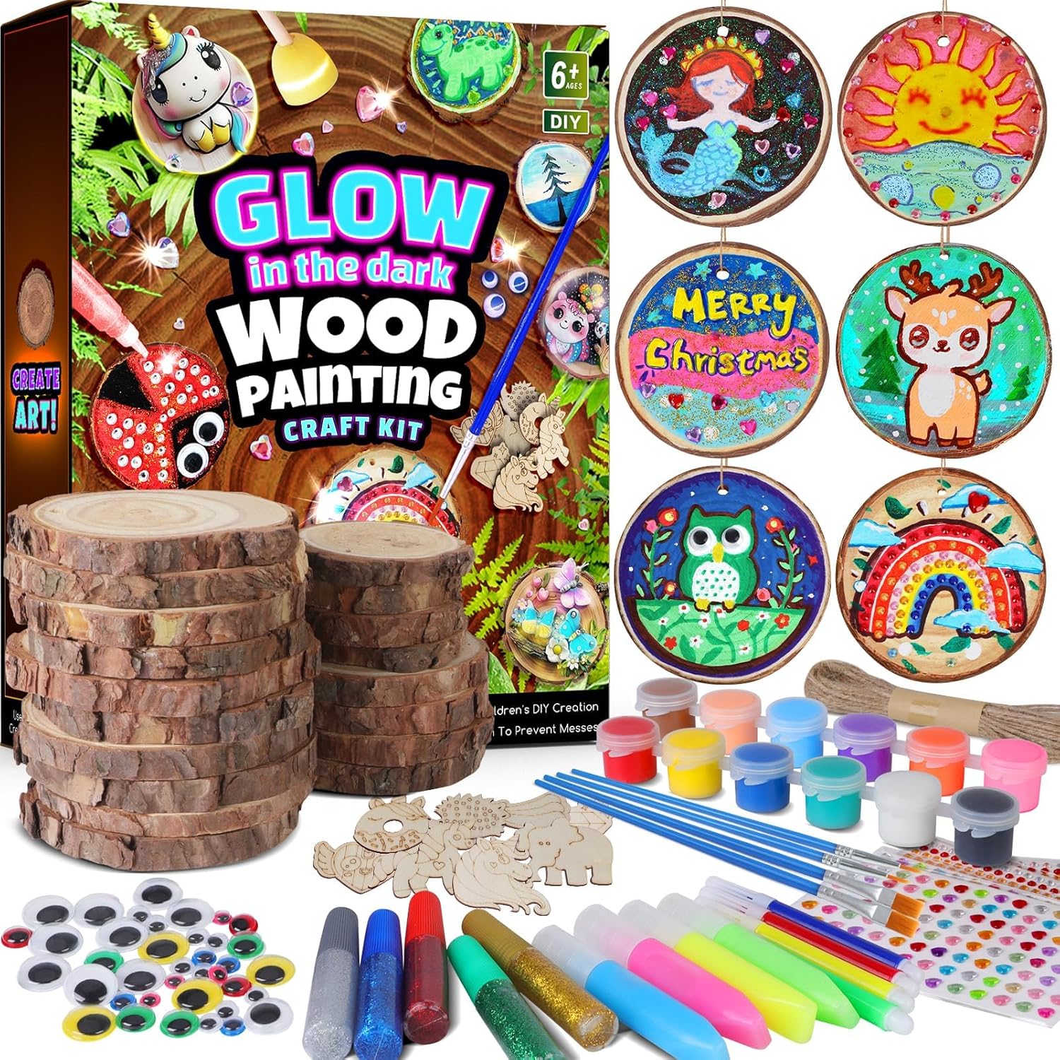 EPUMP Kids Wooden Painting Kit - Glow in The Dark Arts and Crafts Supplies for Girls Boys - Activities for Kids Creative Art Set Birthday Gifts DIY Paint Toys for Ages 6 7 8 9 10 11 12