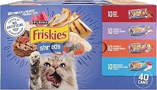 Purina Friskies Wet Cat Food Variety Pack, Shreds Beef, Turkey, Whitefish, and Chicken & Salmon - 5.5 Oz. cans (Pack of 40)