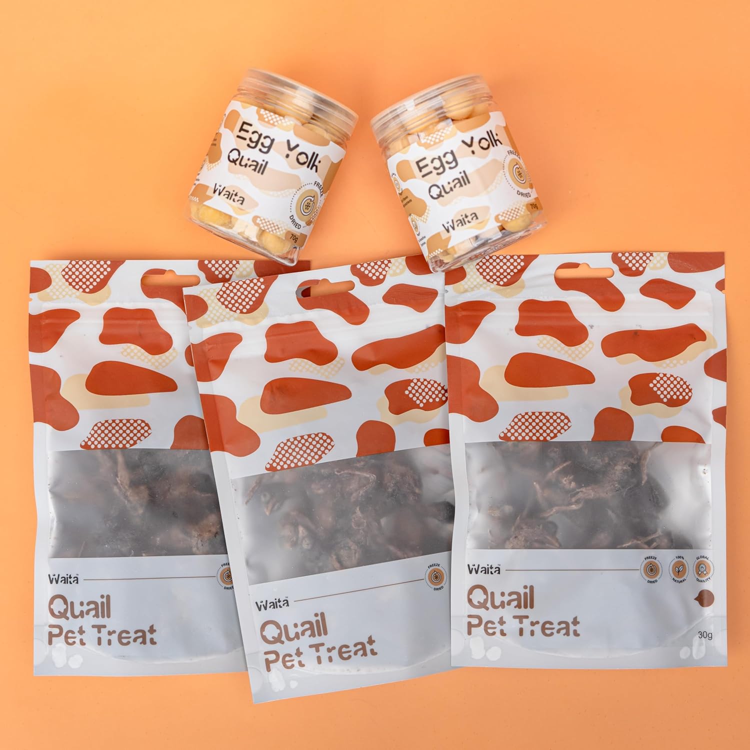 Freeze-Dried Dog and Cat Treats Bundle - 5 Pack Healthy Dog Treats for Single Ingredient Snack, Perfect Match for Cat Food and Dogs Food, Including 3 Quail Snacks and 2 Quail Egg Yolks