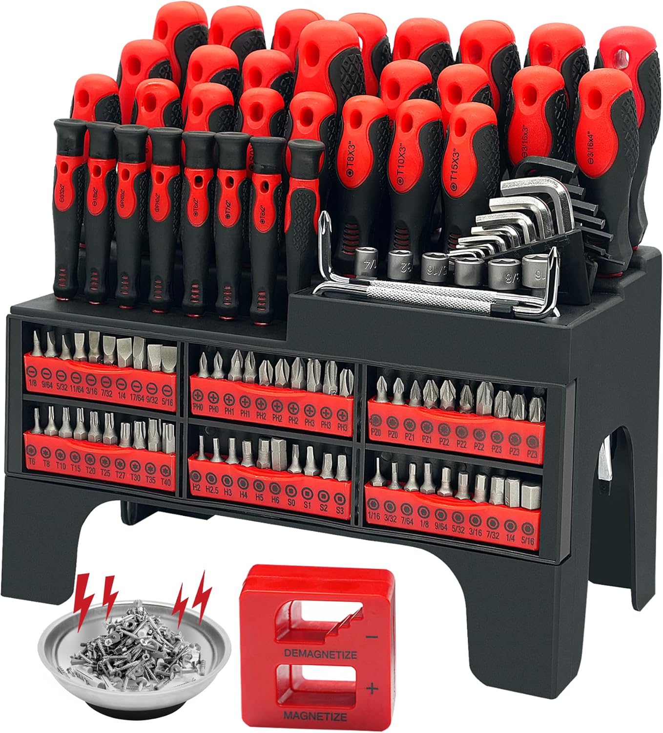 118PCS Magnetic Screwdriver Set, Screwdriver Set with Plastic Racking, Precision Screwdriver, Magnetizer Demagnetizer and Magnetic Bowl, Repair Tools Set for DIY and Home Improvement