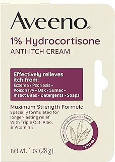 Aveeno Maximum Strength 1% Hydrocortisone Anti-Itch Cream with Pure Oat Essence, Triple Oat Complex, Aloe & Vitamin E, for Itch, Rash & Redness Relief, 1 oz Pack of 2
