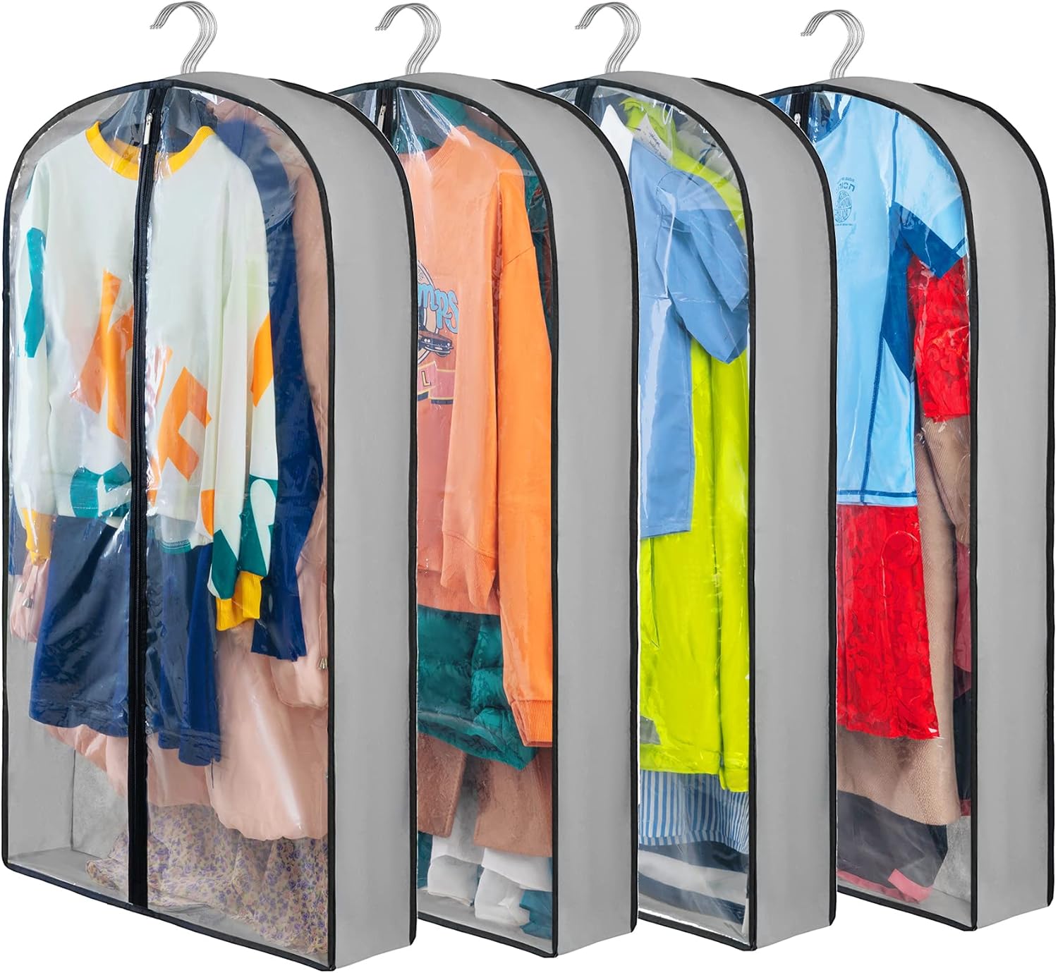 Eindas 4 Pack Clothes Covers with Zip, 40'' (102cm) Garment Bags Storage Gusseted Suit Protector Breathable Hanging Bag Jacket Coat for Wardrobe (4Pack-100CM)