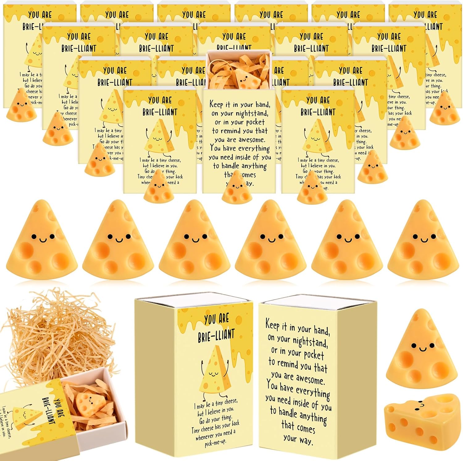 36 Sets Emotional Support Gifts Bulk Positive Cheese with Inspirational Cards Fake Cheese Funny Back to School Supplies First Day of School Gifts for Employee Appreciation