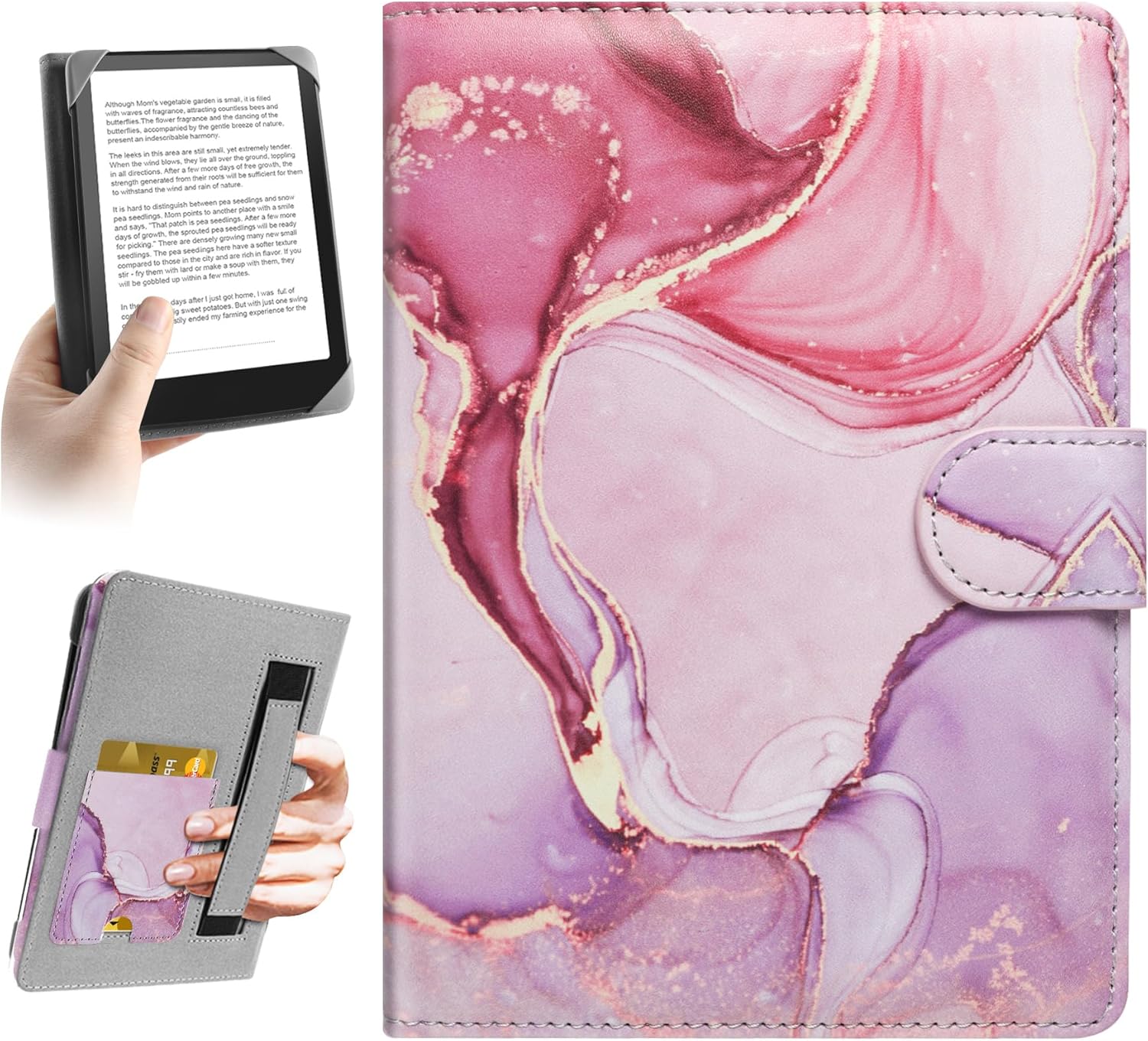 HoYiXi Universal Case for 6-6.8 inch E-Book Reader Compatible with 6.8" Kindle Paperwhite/6" All-new Kindle 2022&2019/Kobo Clara HD/Kobo Clara 2E,6" EReader Protective cover Built-in pocket,Dalipink