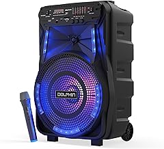 Dolphin SP-1217RBT 12-Inch Rechargeable High Power Bluetooth Party Speaker - TWS, LED Lights, 5-Band Equalizer, Portable with Trolley and Wheels