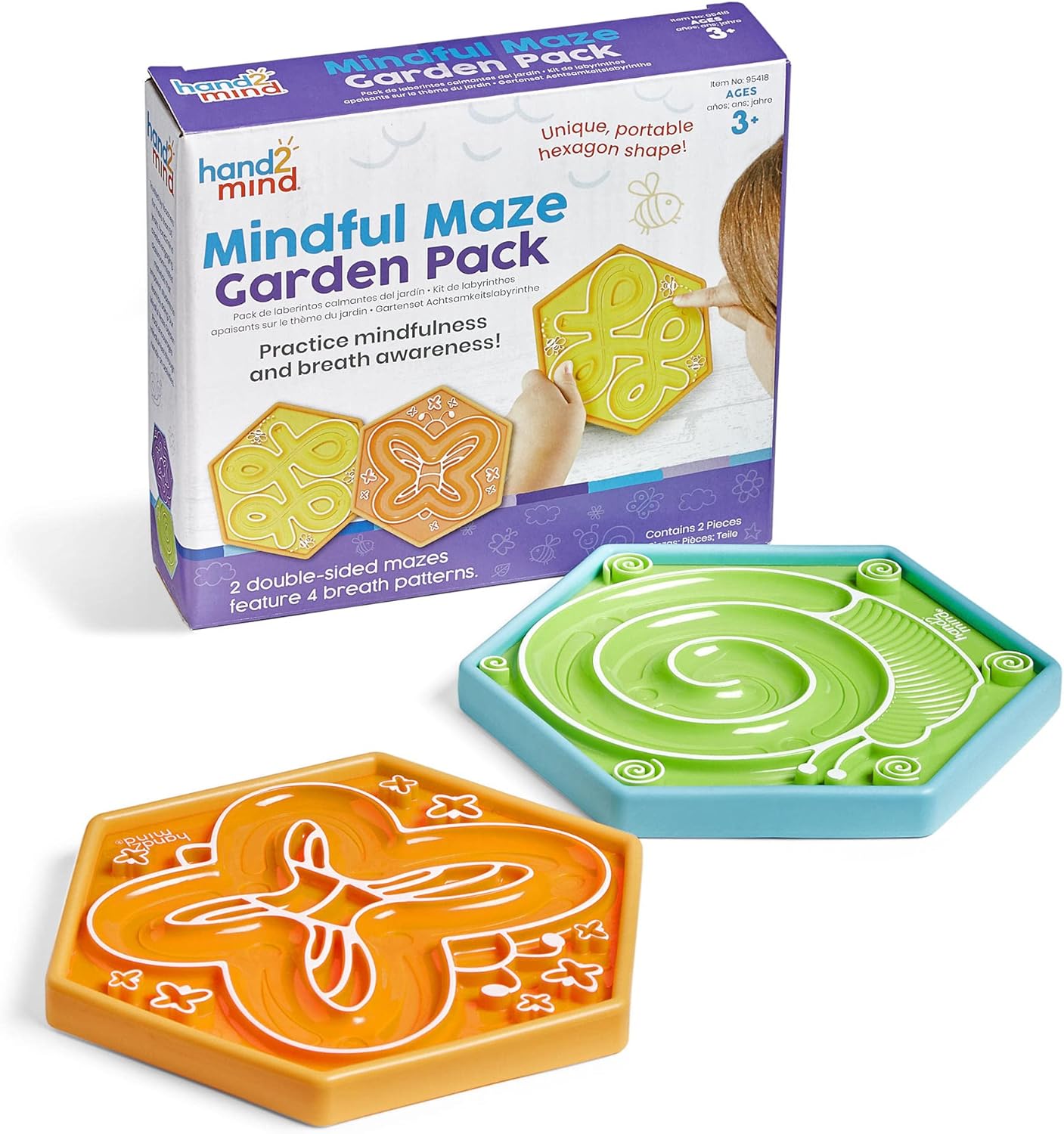 Learning Resources Mindful Maze Garden Pack, Finger Labyrinth for Kids, Mindfulness for Kids, Sensory Play Therapy Toys, Calm Down Corner Supplies, Social Emotional Learning Activities (Set of 2)
