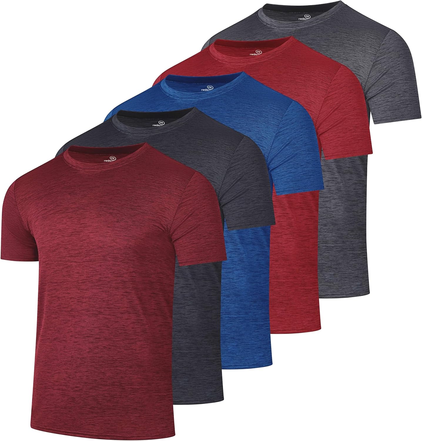 Real Essentials 5 Pack: Men’s Short Sleeve Dry Fit Active Crew Neck T Shirt - Athletic Running Gym Workout Tee Tops