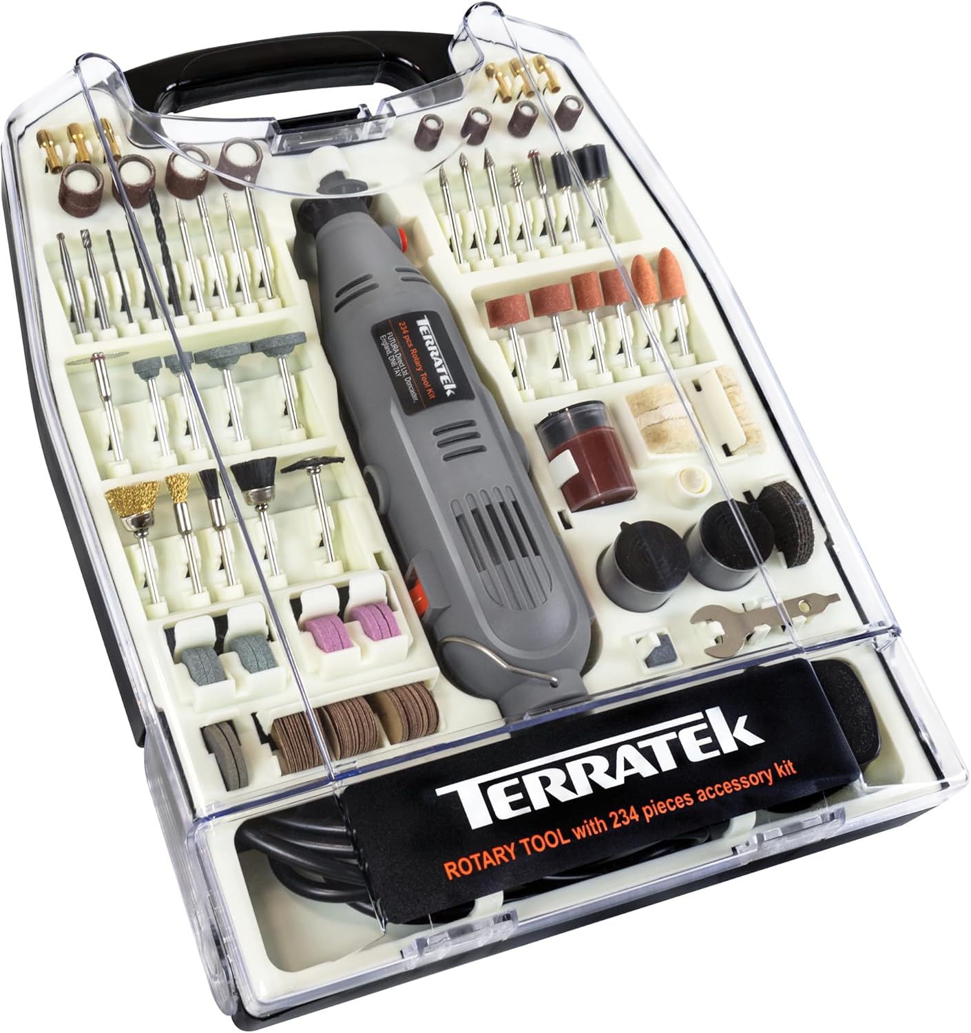 Terratek Corded Rotary Tool 234Pc Accessory Set, 135W Variable Speed 8000-33000RPM, Ideal for DIY Projects, Woodwork, Hobby Craft & Dremel Multi Tool Compatible with Carry Case Included