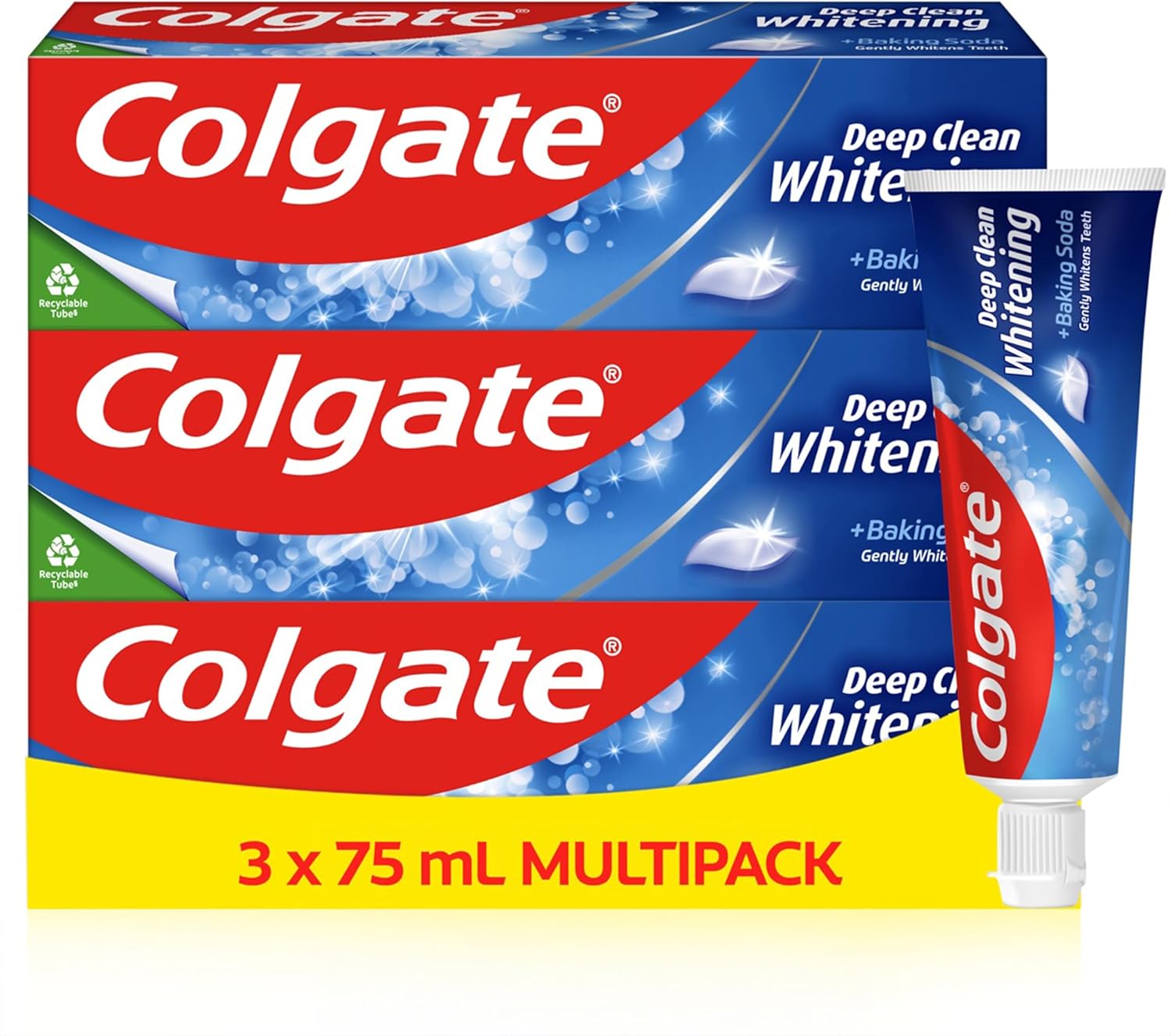 Colgate Deep Clean Whitening Toothpaste, 3 x 75 ml - Fights cavities - Removes plaque - Clinically proven fluoride toothpaste - Mint toothpaste