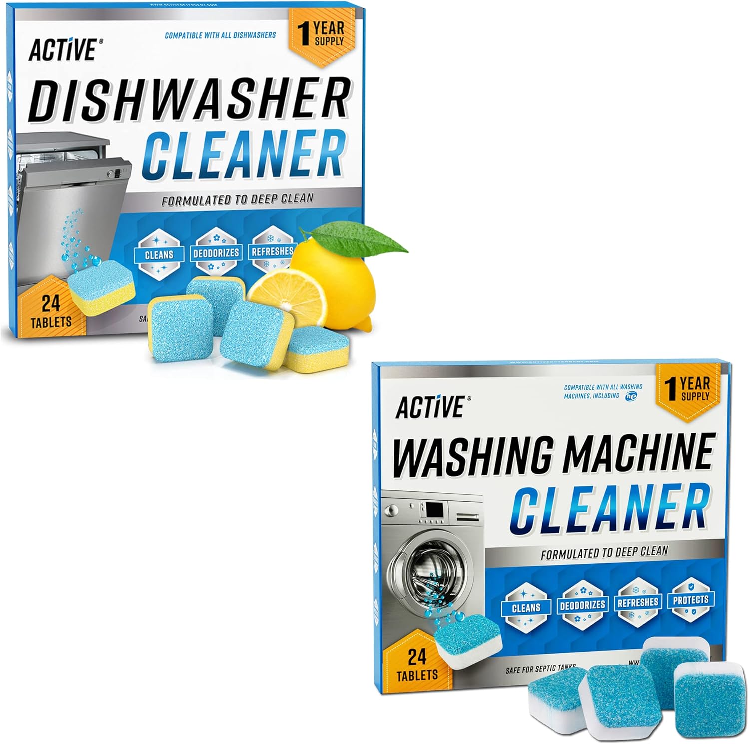 Washing Machine And Dishwasher Cleaning Tablets Bundle - Includes 12 Month Supply Dishwasher Cleaner Deodorizer & Washing Machine Descaler Deep Cleaning Tablets - 48 Tablet Set