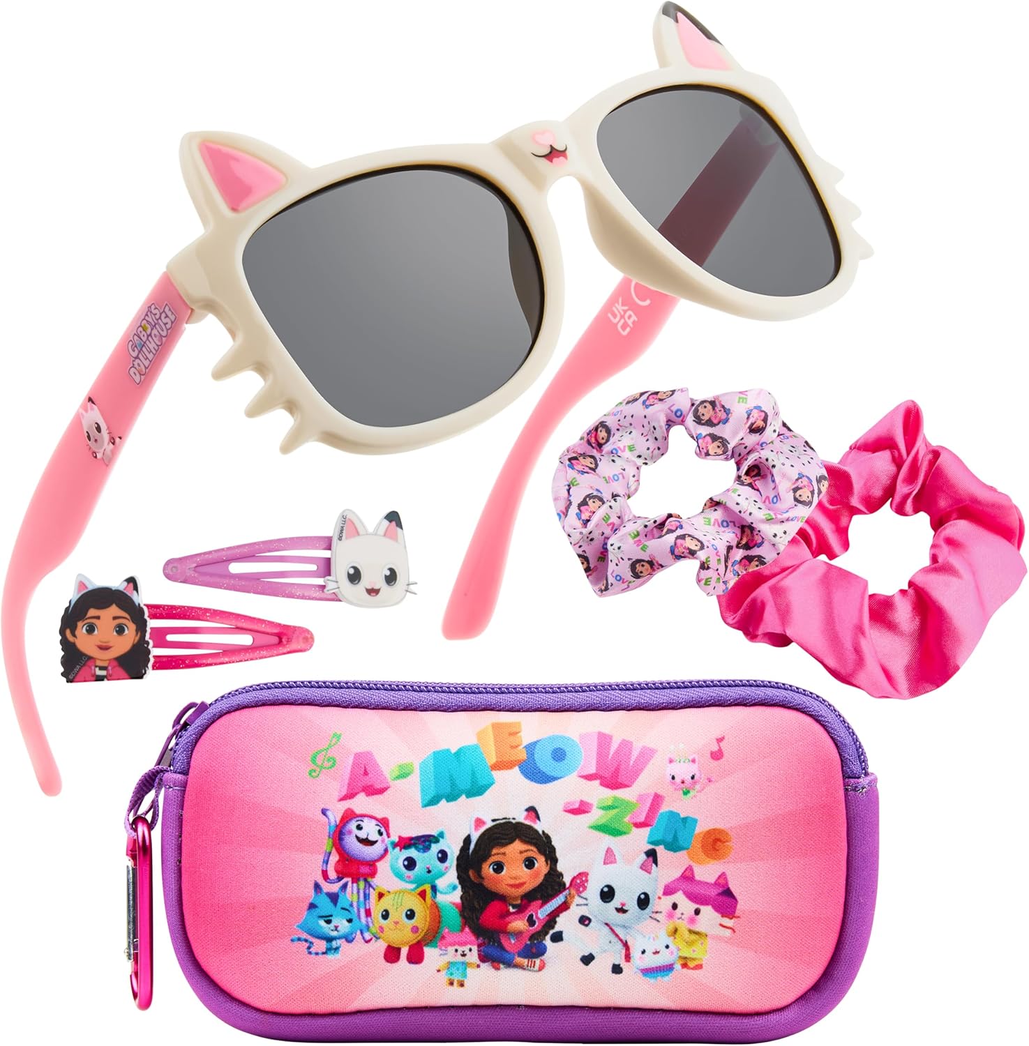 Get Trend Sunglasses and Hair Accessories Set for Girls With Clips Scrunchie Carry Case 100% UV Protection Sunglasses for Travel Holidays Days Out Girls Gifts