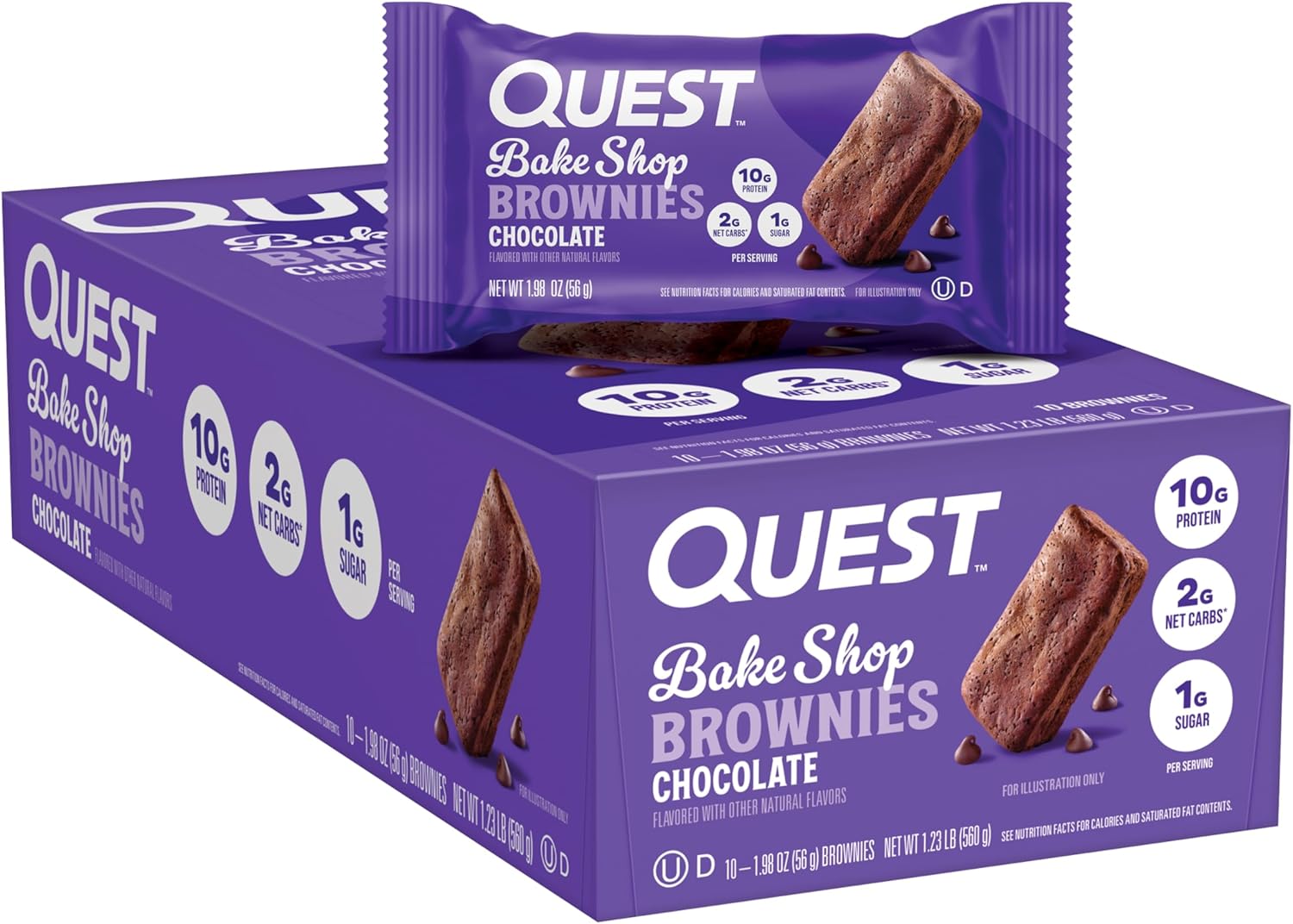 Quest Bake Shop, Chocolate Brownies, 10g Protein, 2g Net Carbs, 1g Sugar, 10 Count