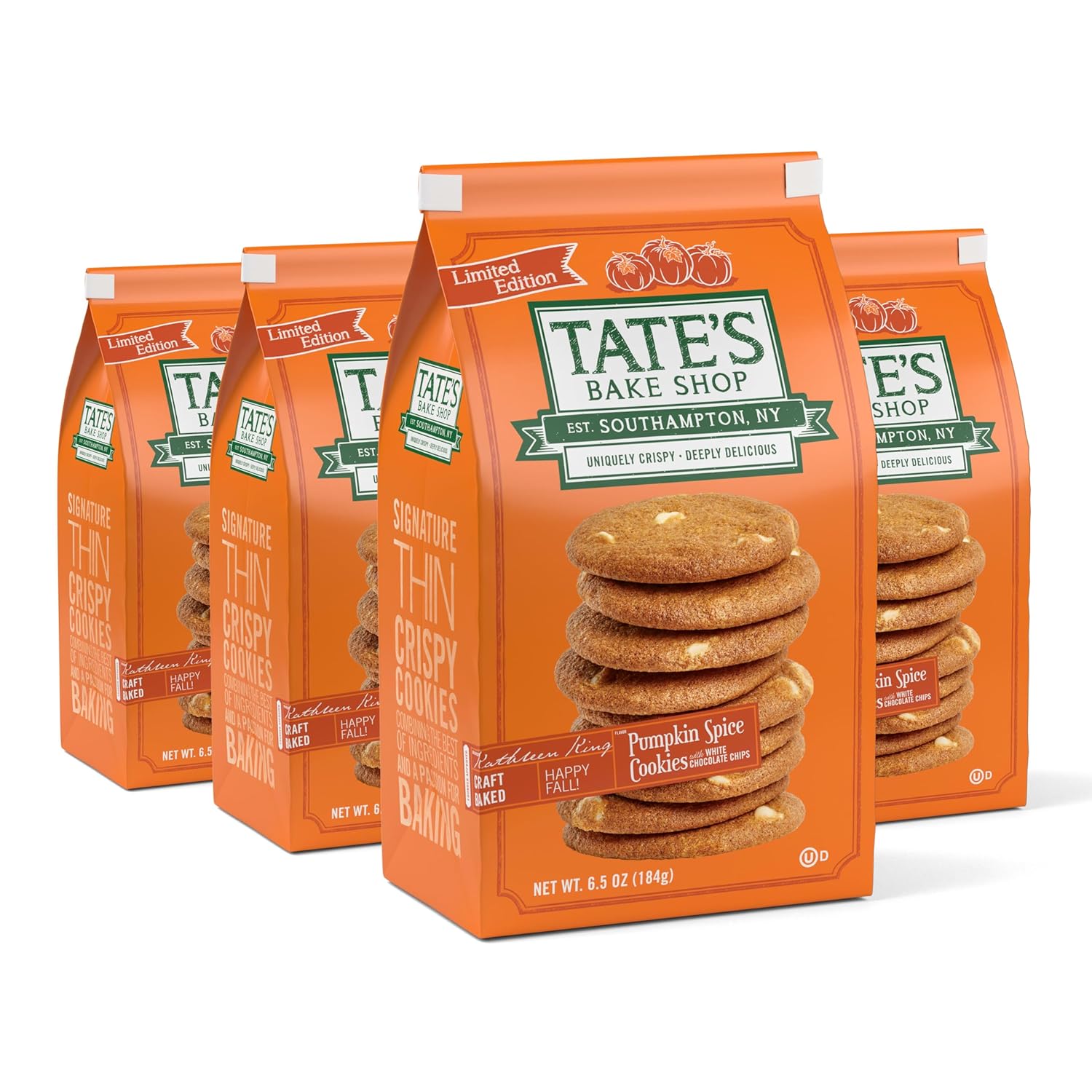 Tate's Bake Shop Pumpkin Spice Cookies, Limited Edition Cookies, 4-6.5 oz Bags