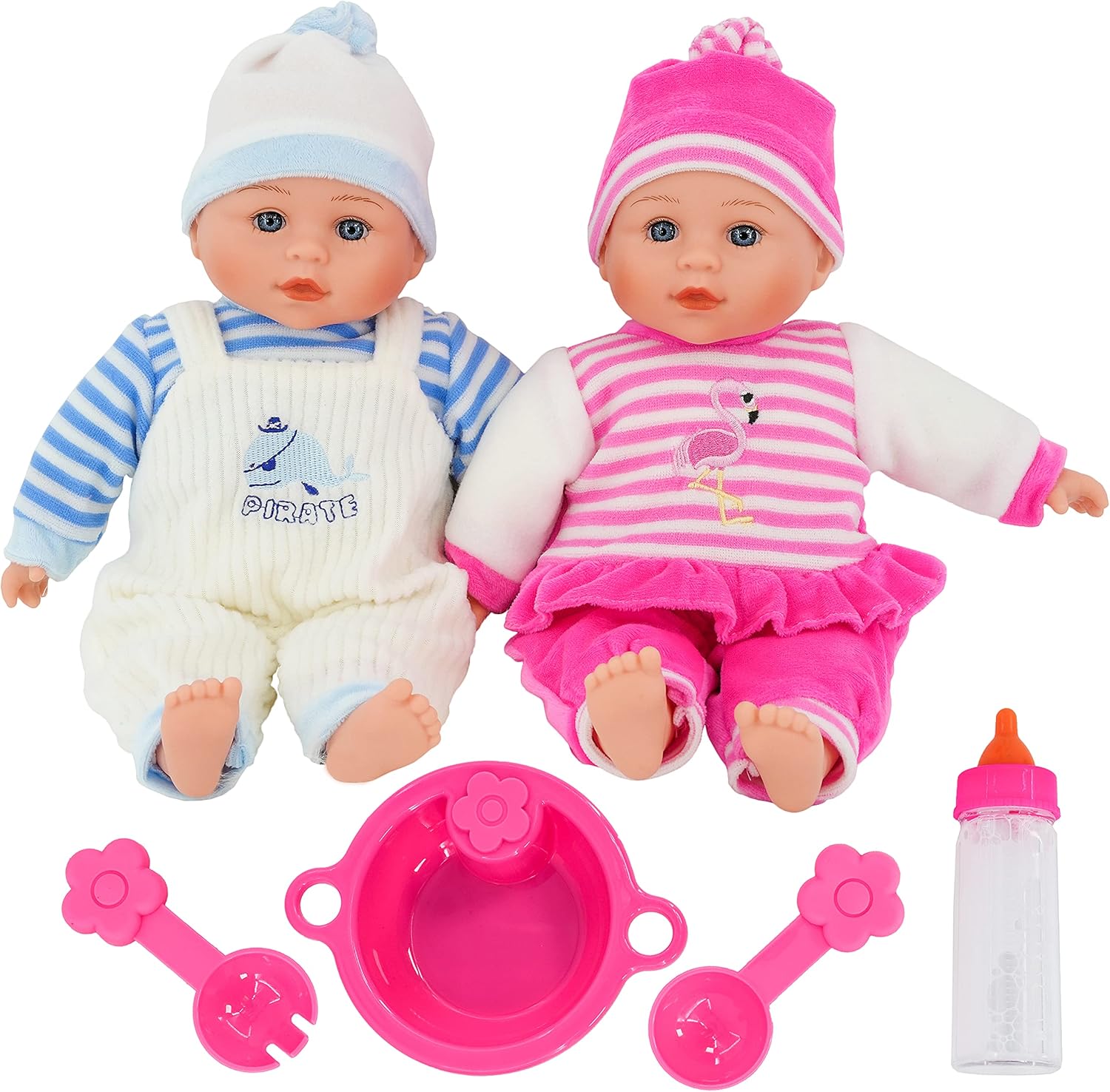 13" Twins Baby Dolls Twin Babies - Baby Girl and Boy New Born Doll with Magic Bottle