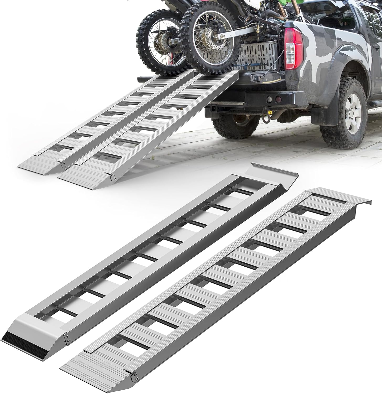 Nuvium 2PCS Aluminum Trailer Ramps, 6000LBS Capacity Heavy-Duty Loading Ramps with Top Hook Attaching End, 60" X 12" Universal Loading Ramp for Motorcycle, Tractor, ATV/UTV, Trucks, Lawn Mower...