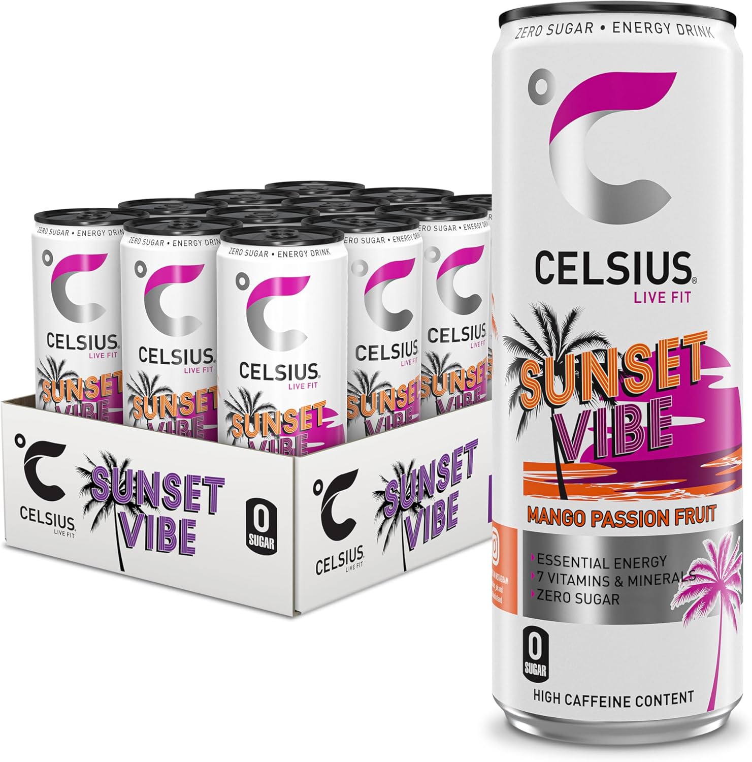 CELSIUS Sparkling Sunset Vibe, Refreshing Energy Drink, 335ml (Pack of 12)