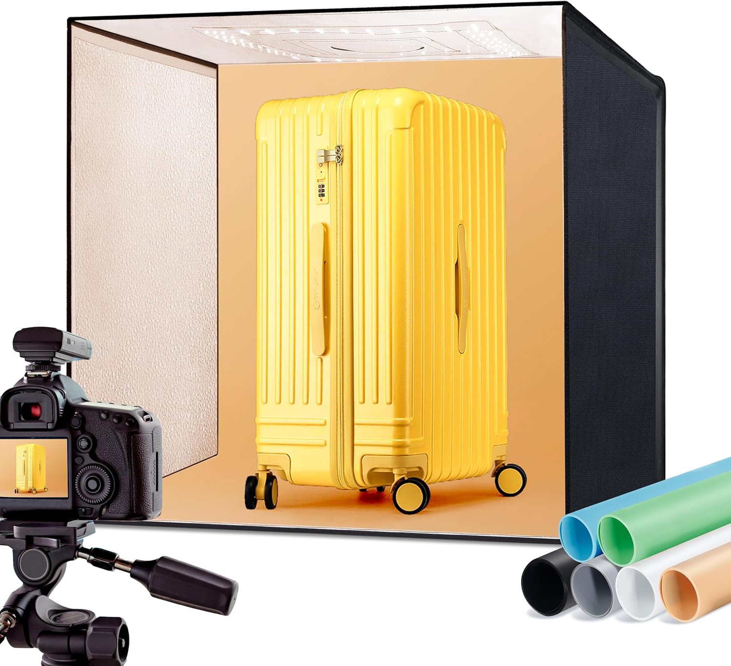 RALENO 24''X24'' Photo Studio Light Box, Large Light Box, Photo Box, Light Box Photography (65W | 156pcs LED | 5500K | 97CRI | 6 Color PVC Backdrops | DC Power Adapter) Model: PKL-D660