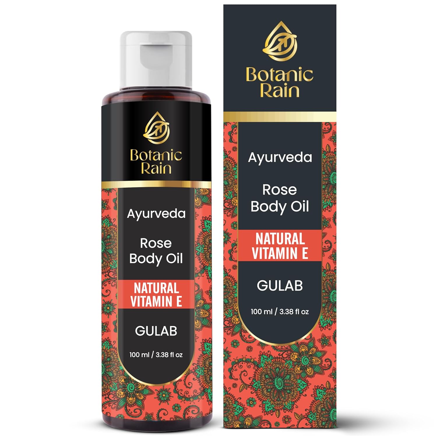 Ayurveda Rose Body Oil, Moisturizing & Hydrating Organic Vitamin E Oil, Body Oils For Women After Shower, Ayurveda Products For Crepey Skin Repair - 3.38 Fl Oz