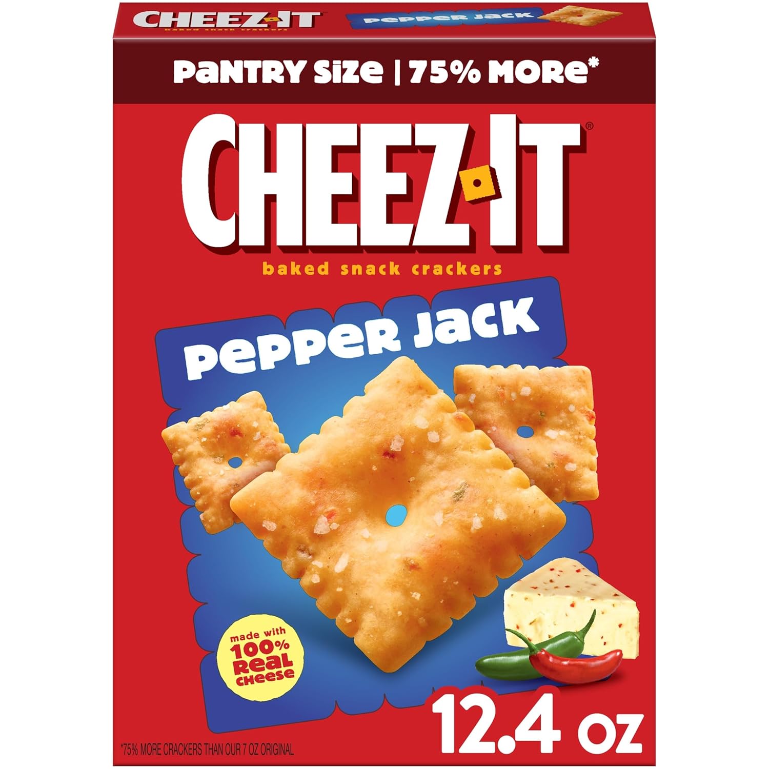 Cheez-It Cheese Crackers, Baked Snack Crackers, Office and Kids Snacks, Pepper Jack, 12.4oz Box (1 Box)