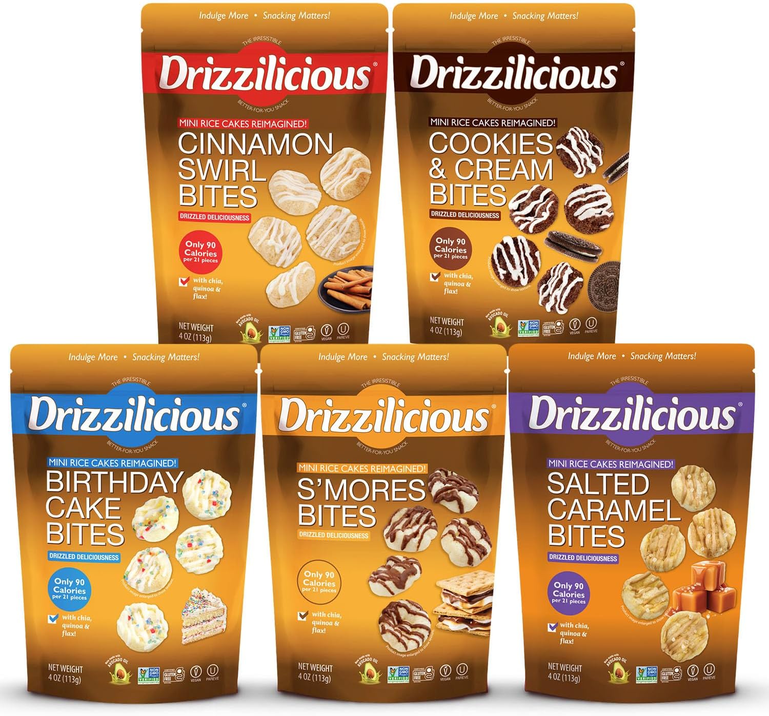 Drizzilicious Mini Rice Cake Bites Variety | 113g Bags | Pack of 5 by Broadway Candy